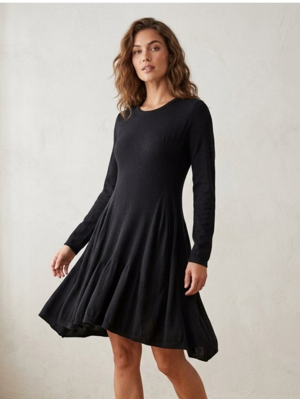 Sonia Rykiel Long-Sleeve Black Wool & Cashmere Knit Dress Quiet Luxury Academia